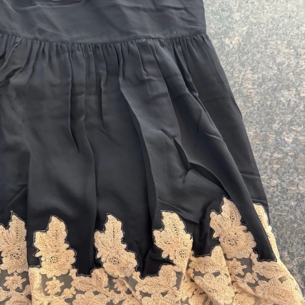 Bode Marisel Dress Black Natural Lace Applique Mini Drop Waist WRS25DR022 XS New - Picture 5 of 10
